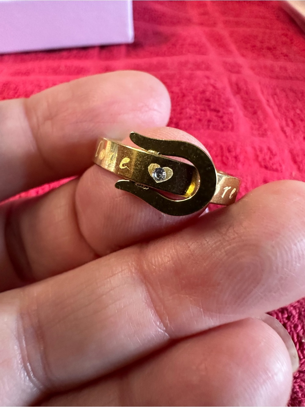 Gold stainless steel Horseshoe Accent Ring with Clear Stone - Women Jewelry